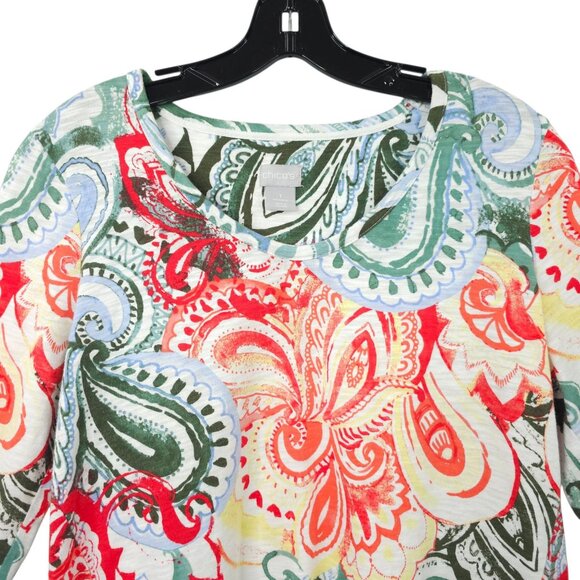 Chicos Floral Print Paisley Boho Top Womens 1 US M 3/4 Sleeve Scoop Neck Tunic - Picture 8 of 16